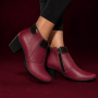 Botine dama grena din piele naturala cu toc gros si fermoar MV4GRN